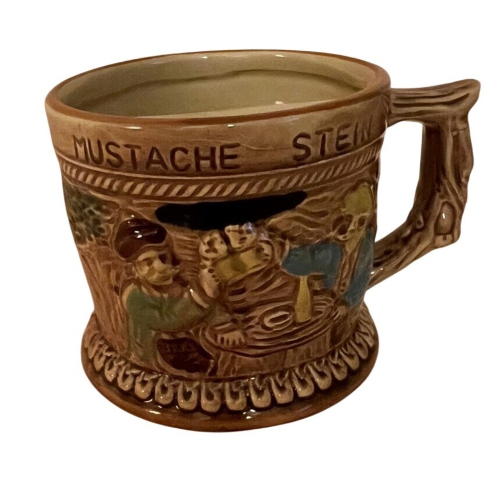 Vintage Apex Mustache Stein with Handle Ceramic Coffee Mug Cup Scenery Beer